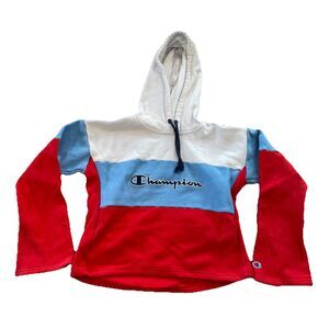 Vintage Y2K Champion Reverse Weave Color Block Cropped Hoodie Sweatshirt Size M